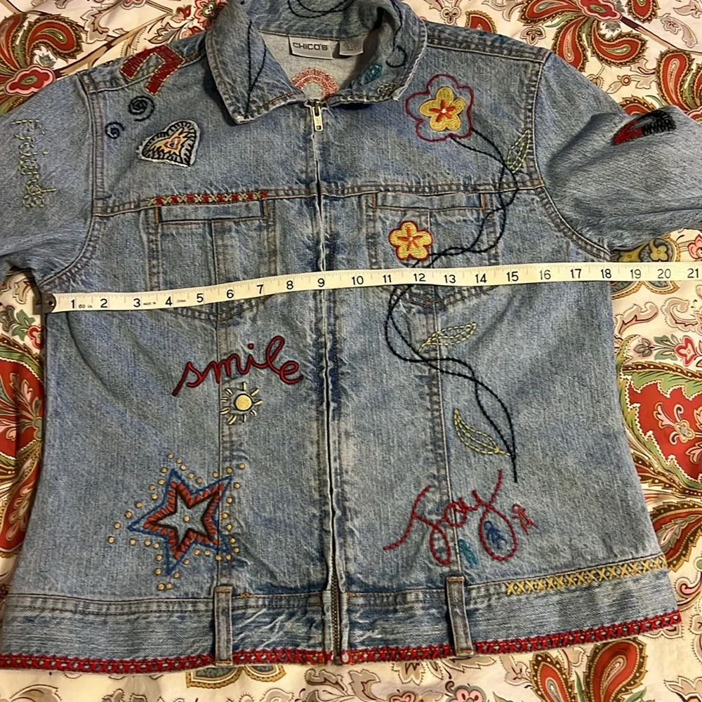 CHICO’S Denim Jean Jacket Love Dream Peace - Picture 8 of 10